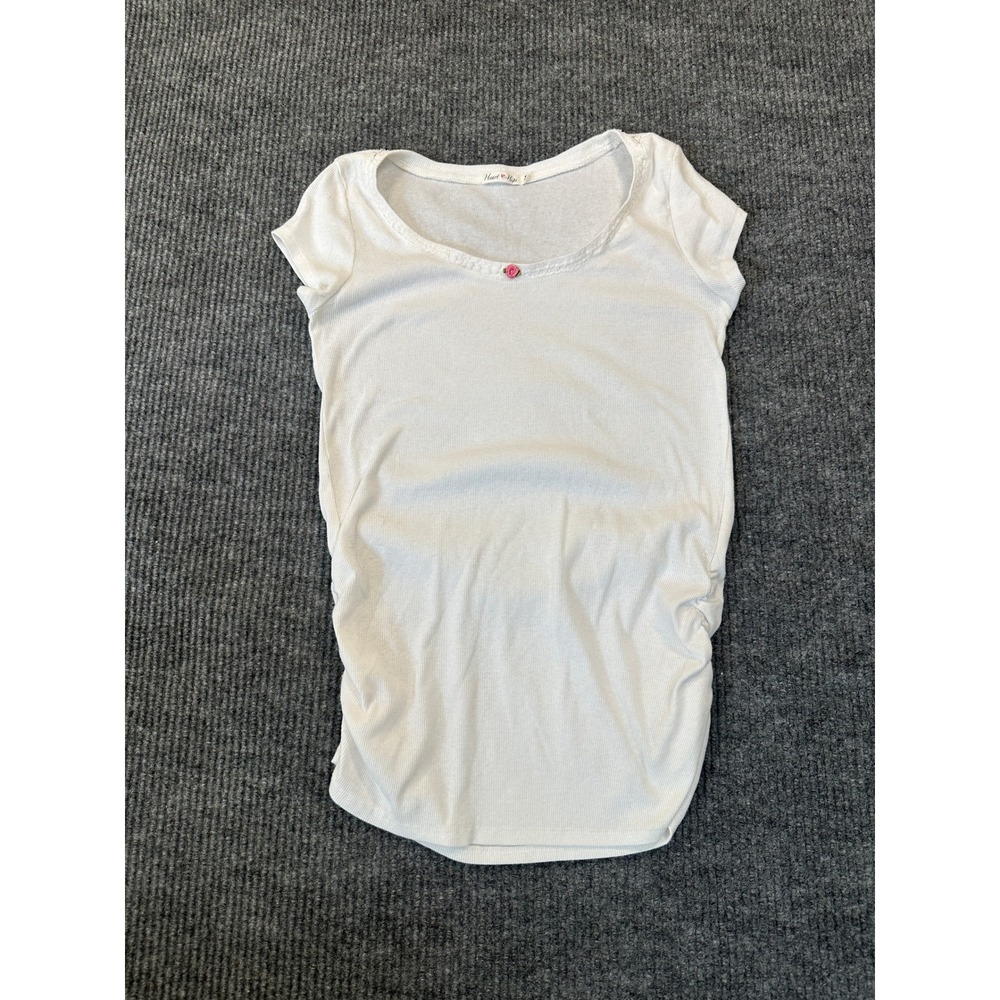 Heart & Hips Ruched Side Maternity Top Medium White Ribbed Rosette Detail